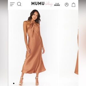 Show Me Your Mumu - Copper Luxe Satin Jasmine Halter Midi Dress